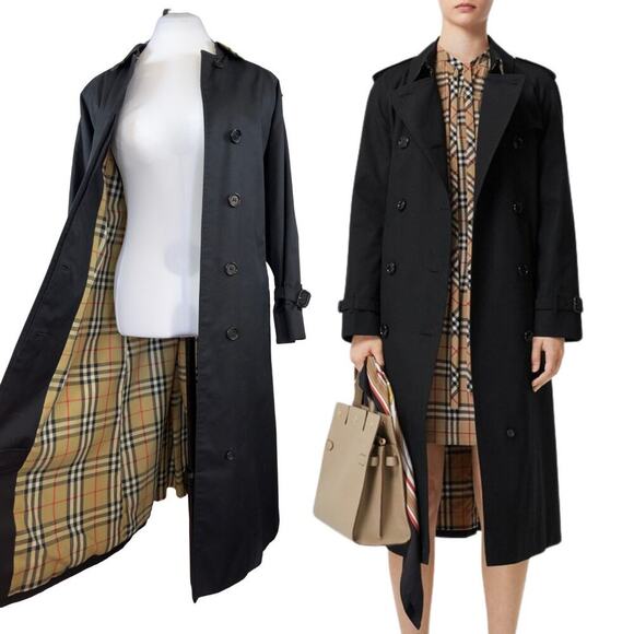 Burberry Trench Coat Black Check Single Breasted Classic House Plaid Lining US10 - Picture 1 of 16